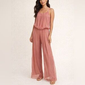 Tempo Paris Pink Silk Blend Wide Leg Jumpsuit Sleeveless Size Small
